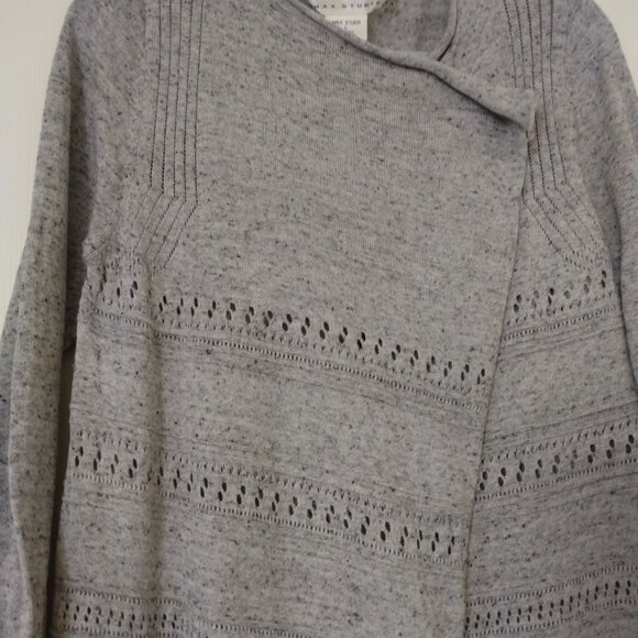 EEUC MAX STUDIO GREY HEATHER DUSTER STYLE CASCADE FRONT SWEATER SIZE LARGE - Picture 2 of 8
